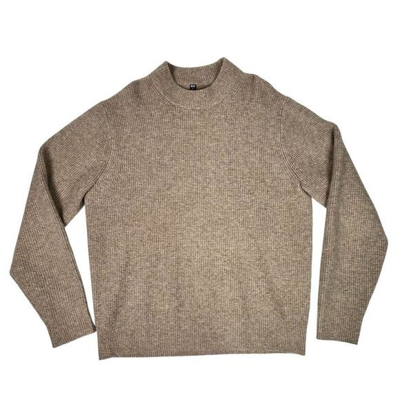 UNIQLO Souffle Yarn Mock Neck Long-Sleeve Sweater Natural Brown Mens Large - Picture 1 of 4